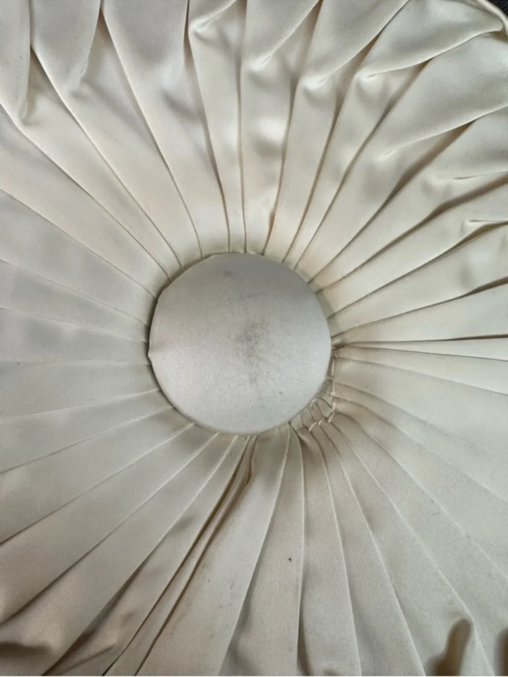Vintage pleated round satin pillow cushion white